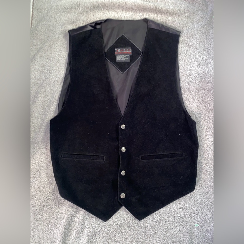 Vintage Tribes Leather Gilet XL Vest Black Snap Womens